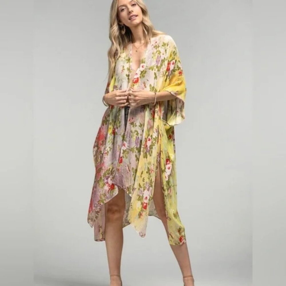 One by Onedder Women's Floral Print Kimono Boho Multicolor One Size